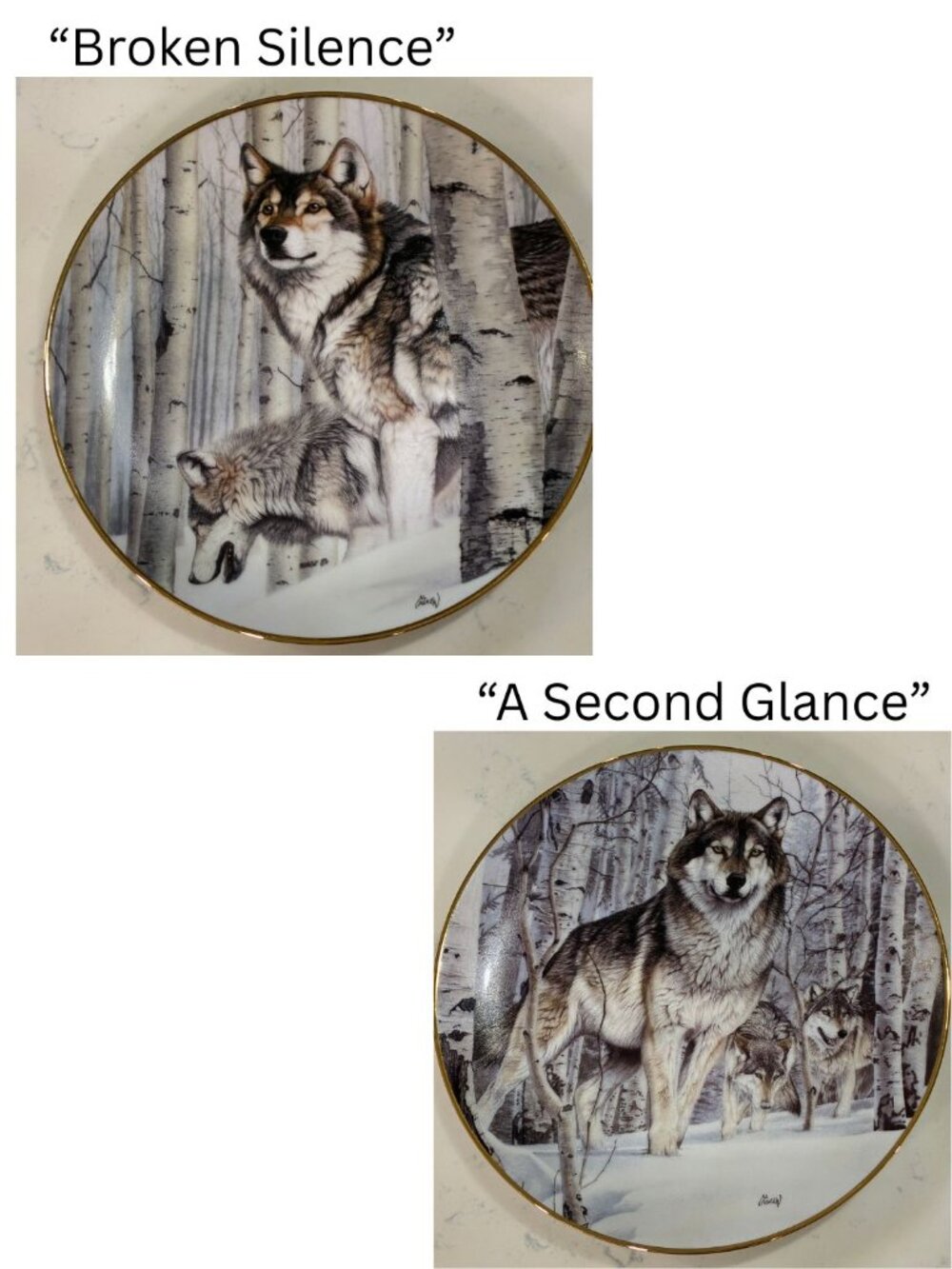 HAMILTON COLLECTION by Al Agnew Set of 2 Porcelain Collectible Wolf Plates 8"